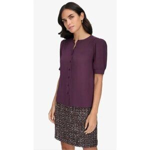 NWT Calvin Klein Button-Front Purple Blouse Petite XS Office Business Casual